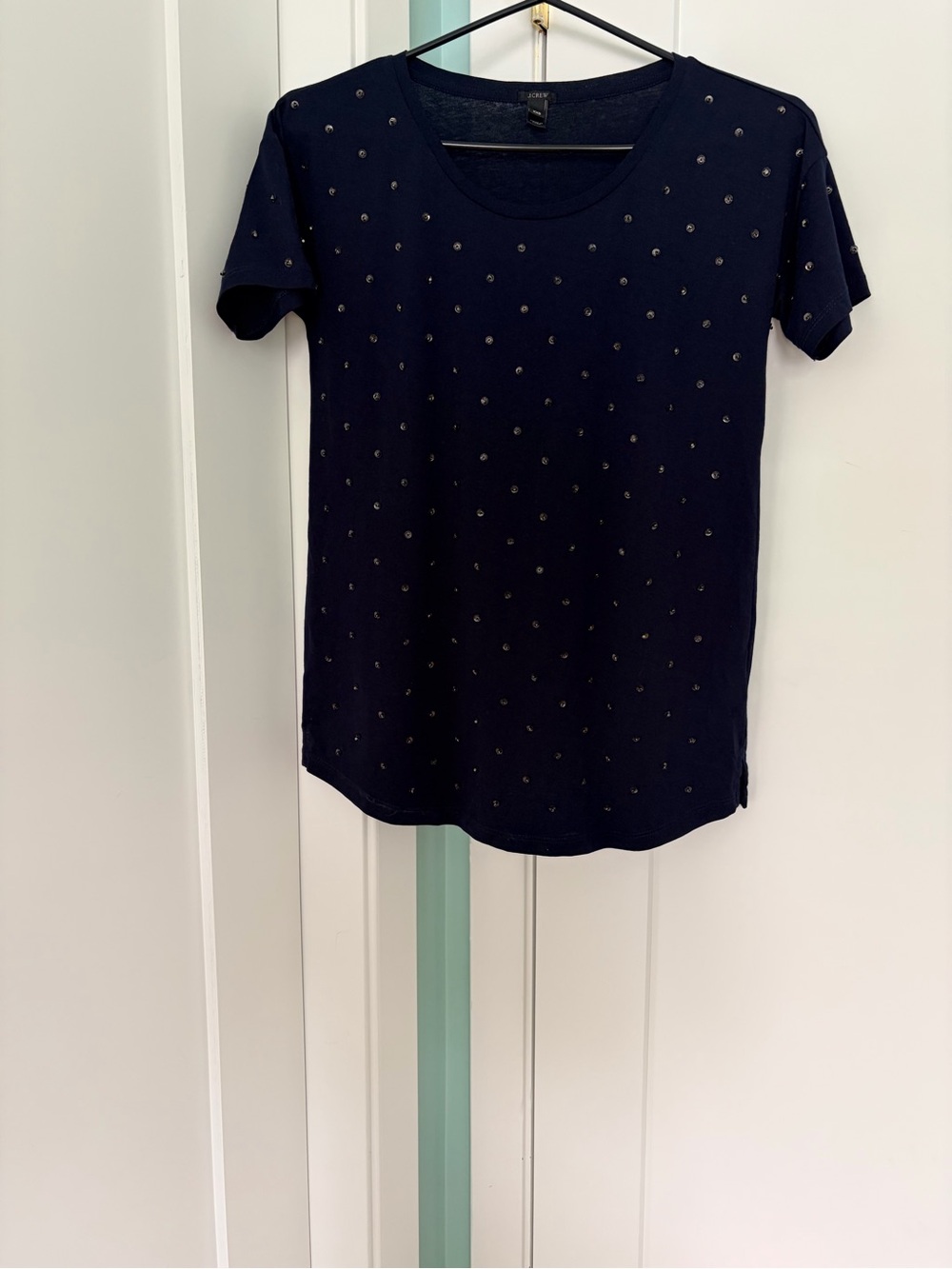 J. Crew Navy Short-Sleeve Tee with Sequins-XXS-NWOT